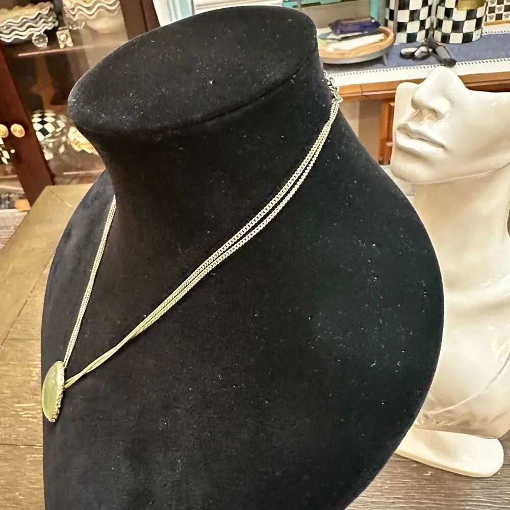 Monet Vintage Jade Green Stone Pendant in‎ Double Strand Necklace